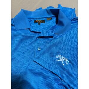 Monterey Club Mens Blue Micro Check Golf Polo Shirt Big Spring 1926 Logo